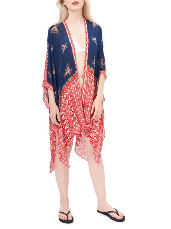 Save The Ocean Folk Paisley Chiffon Cover-Up Kimono